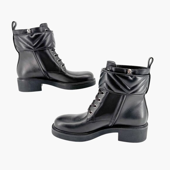 Gucci Marmont GG Combat Boot Size 37 US 7 Black Lace Up Quilted Ankle Biker Logo - Picture 10 of 14